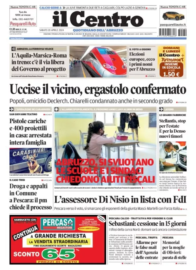 Prima-pagina-il centro-oggi-edizione-del-2024-04-20